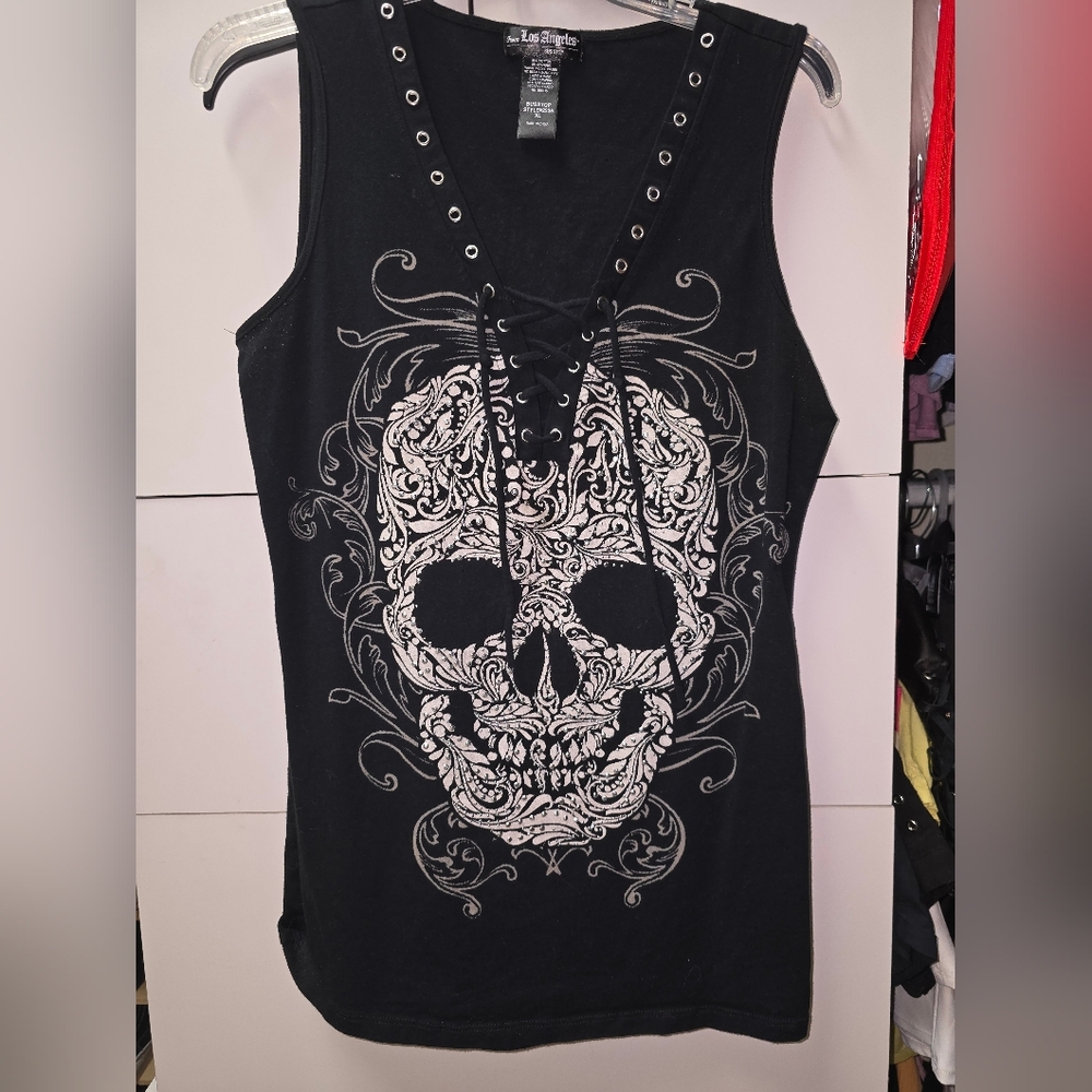 Sinful Black Graphic Embellished Tank Top